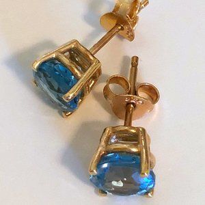 14K Gold Plated 925 Sterling Silver dainty Aquamarine Studs 💎